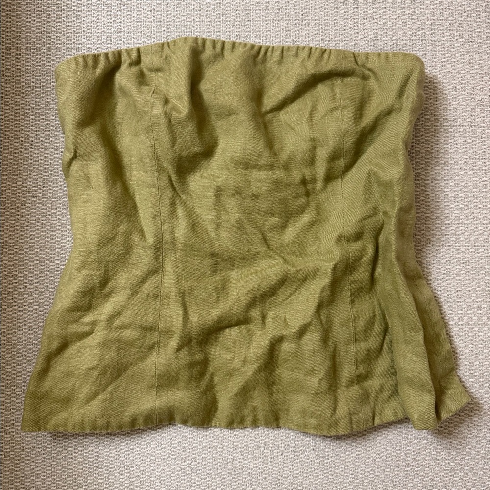 Reformation Olive Green Strapless Linen Crop Top
